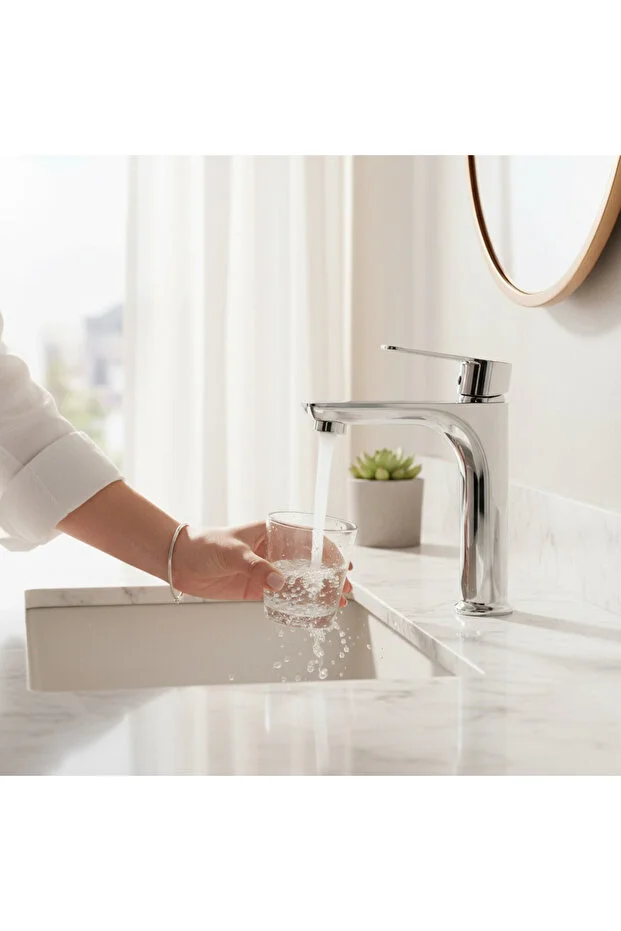 Lavabo Bataryası Yüksek Model Kolay Abdest Tulipa Serisi Pirinç Malzeme Leke ve Kireç Tutmaz